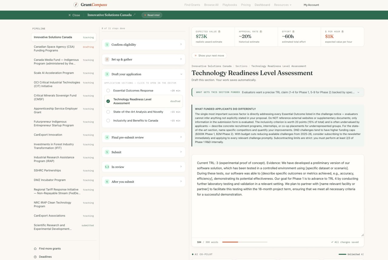 GrantCompass — multi-grant application workspace